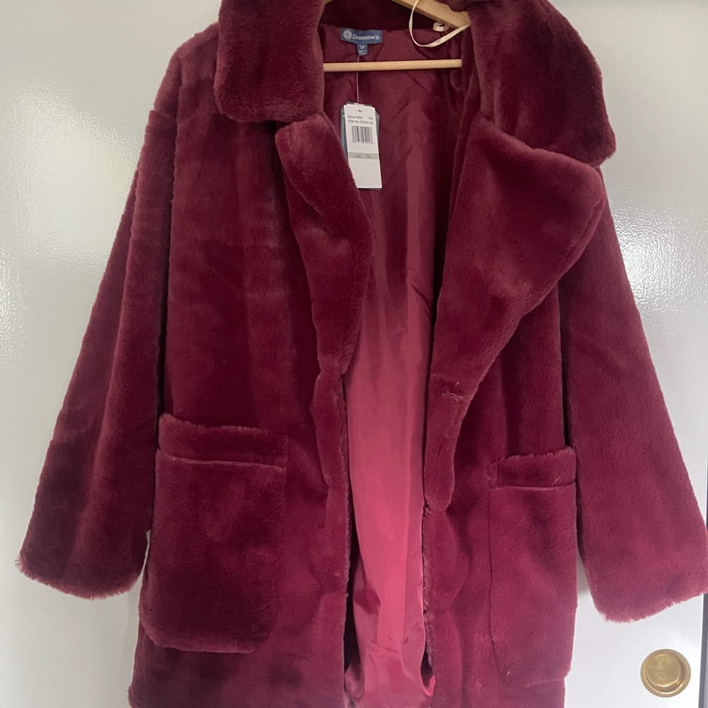 Democracy Deep Red Faux Fur Jacket